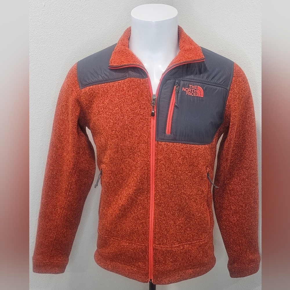 The North Face Gordon Anza Full Zip Orange Gray Fleece Jacket Men's Size Small
